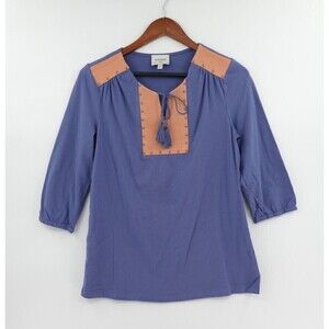 Haute Hippie Tribe Tunic Top Womens Small Blue Studded Vegan-Suede Detail‎ QVC